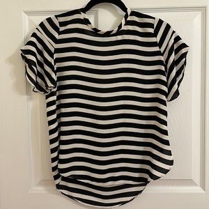 LOFT xxsp Black and White Striped Flutter Sleeve Blouse